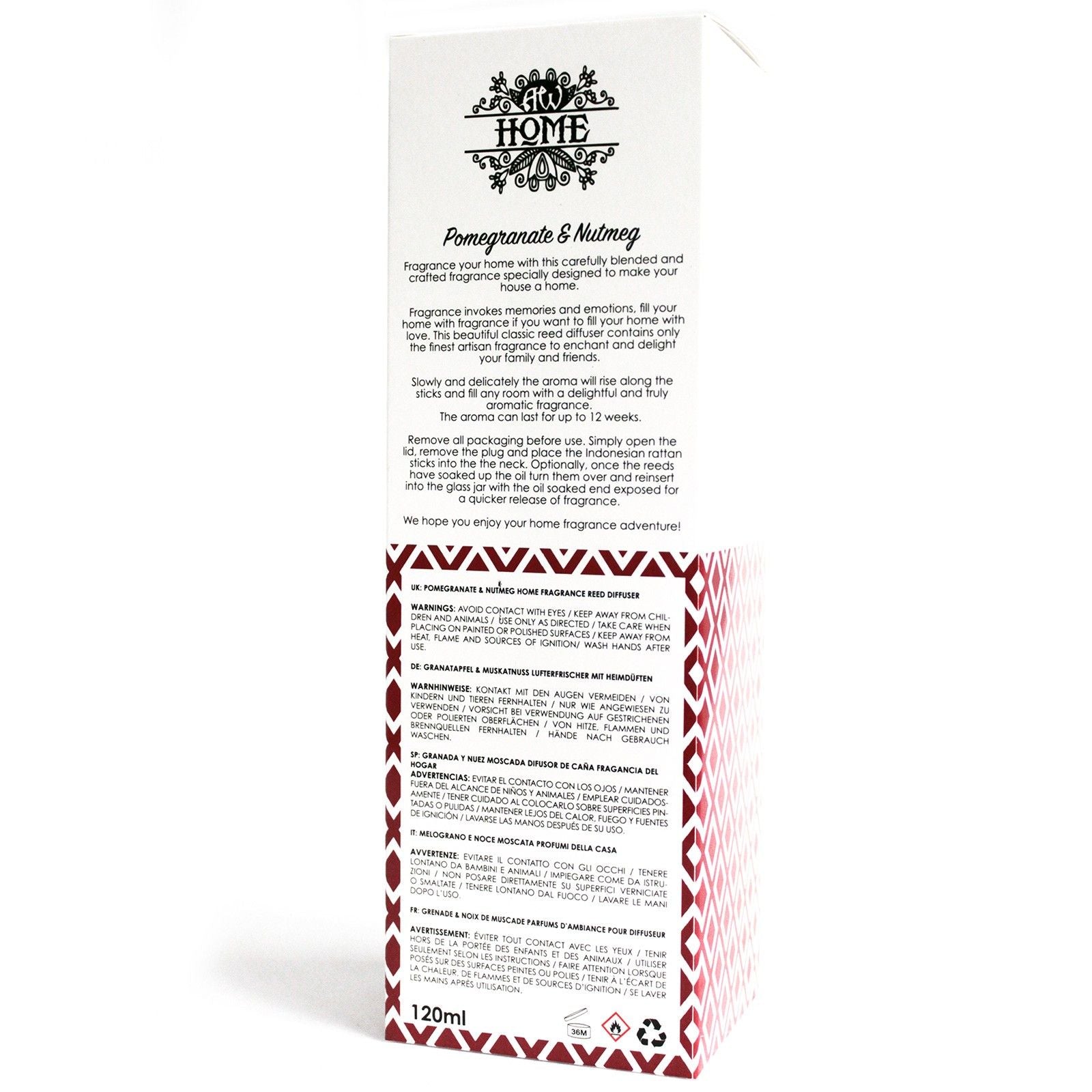 120ml Reed Diffuser - Pomegranate & Nutmeg - Soak Sanctuary Reed Diffusers