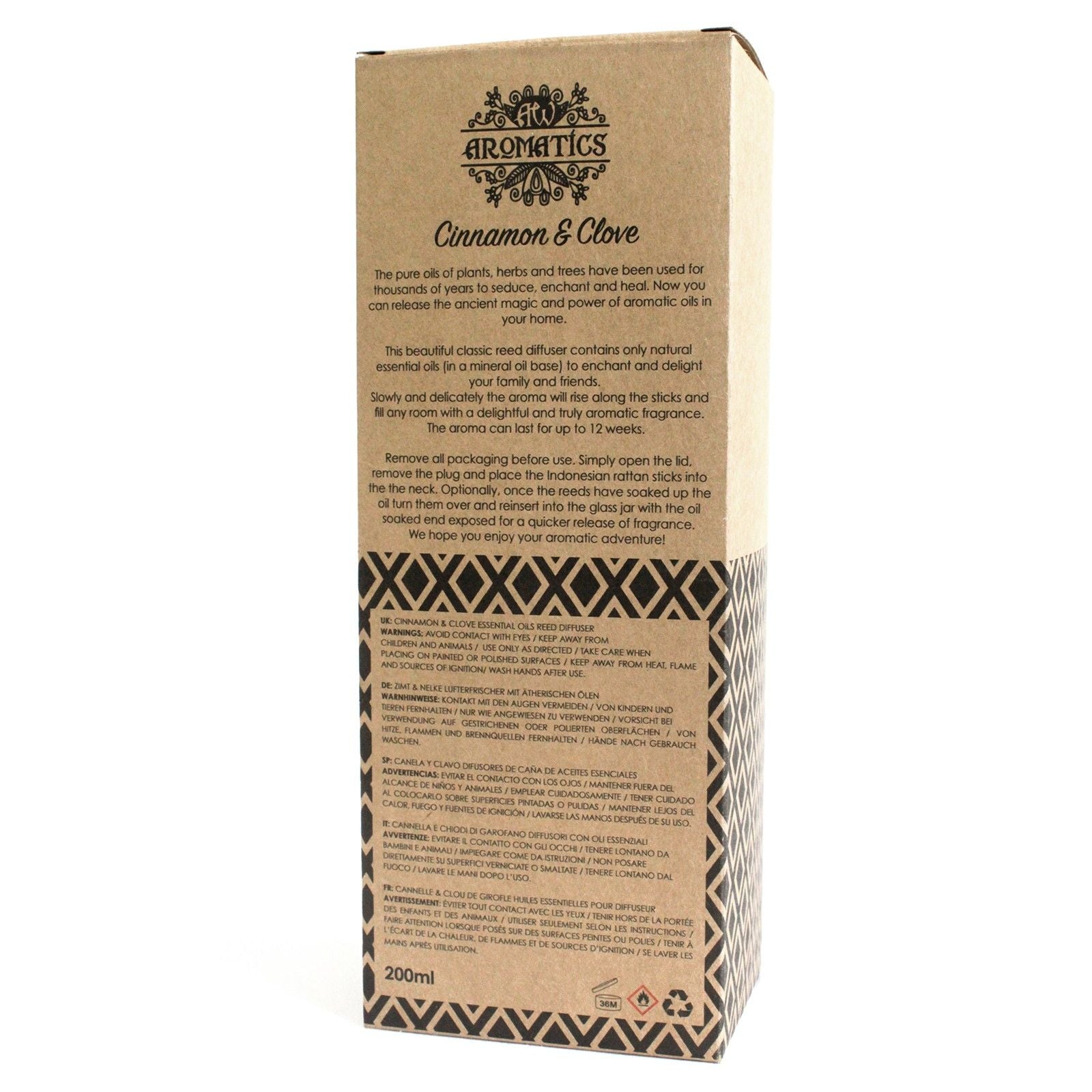 200ml Cinnamon & Clove Essential Oil Reed Diffuser - Soak Sanctuary Room Fragrance