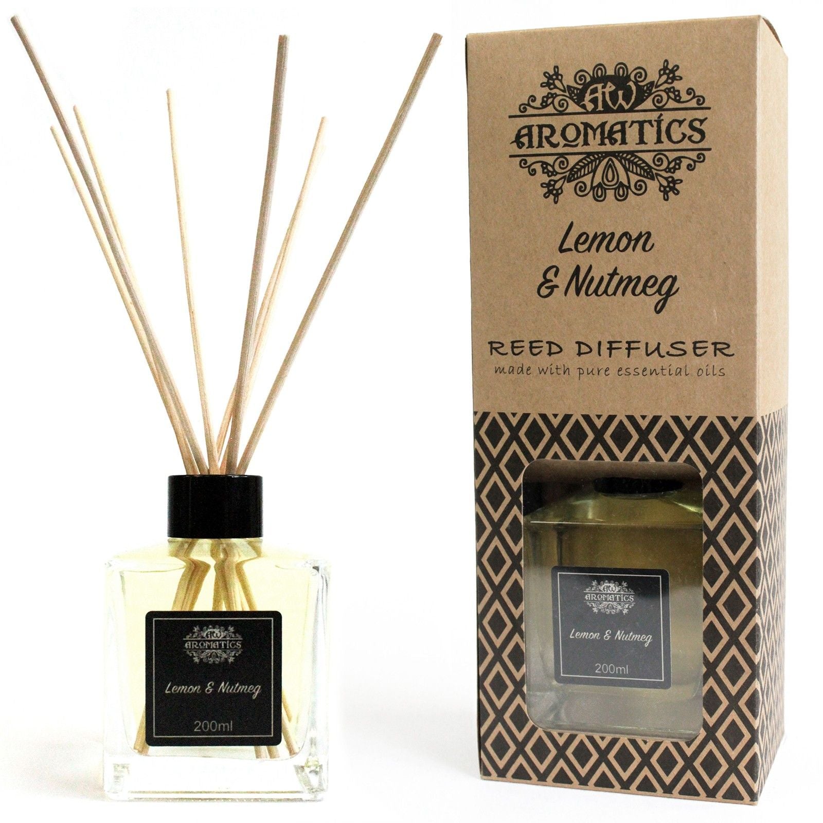 200ml Lemon & Nutmeg Essential Oil Reed Diffuser - Soak Sanctuary Room Fragrance