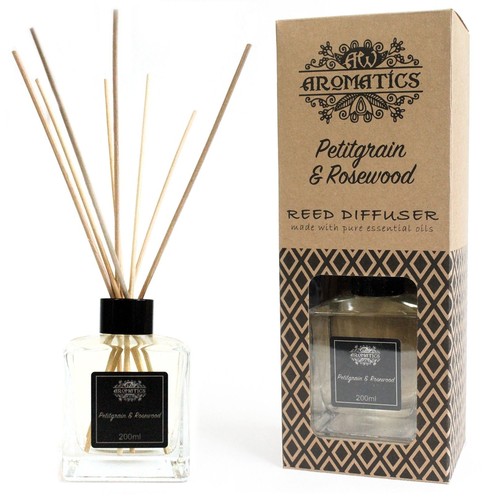200ml Petitgrain & Rosewood Essential Oil Reed Diffuser - Soak Sanctuary Room Fragrance