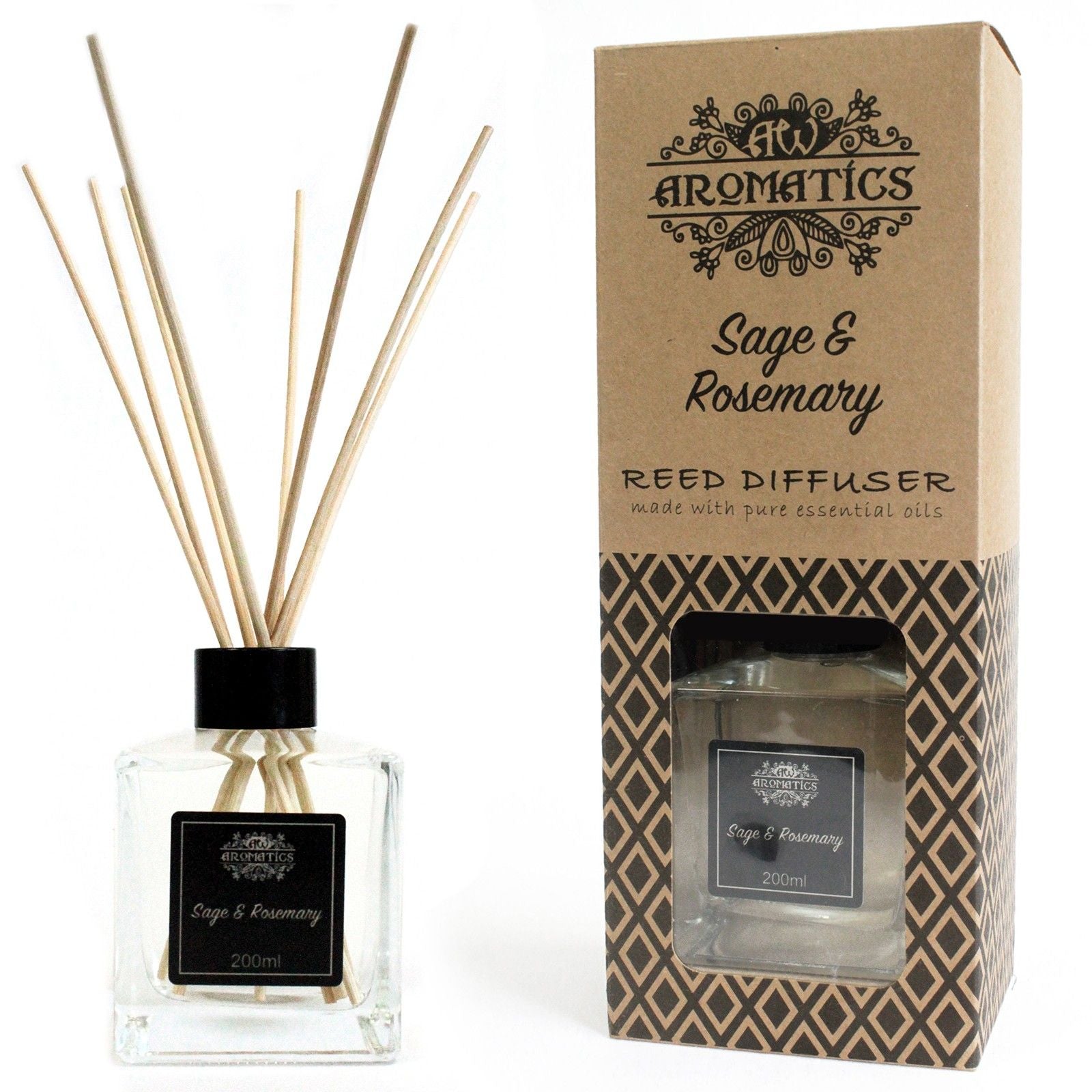 200ml Sage & Rosemary Essential Oil Reed Diffuser - Soak Sanctuary Room Fragrance