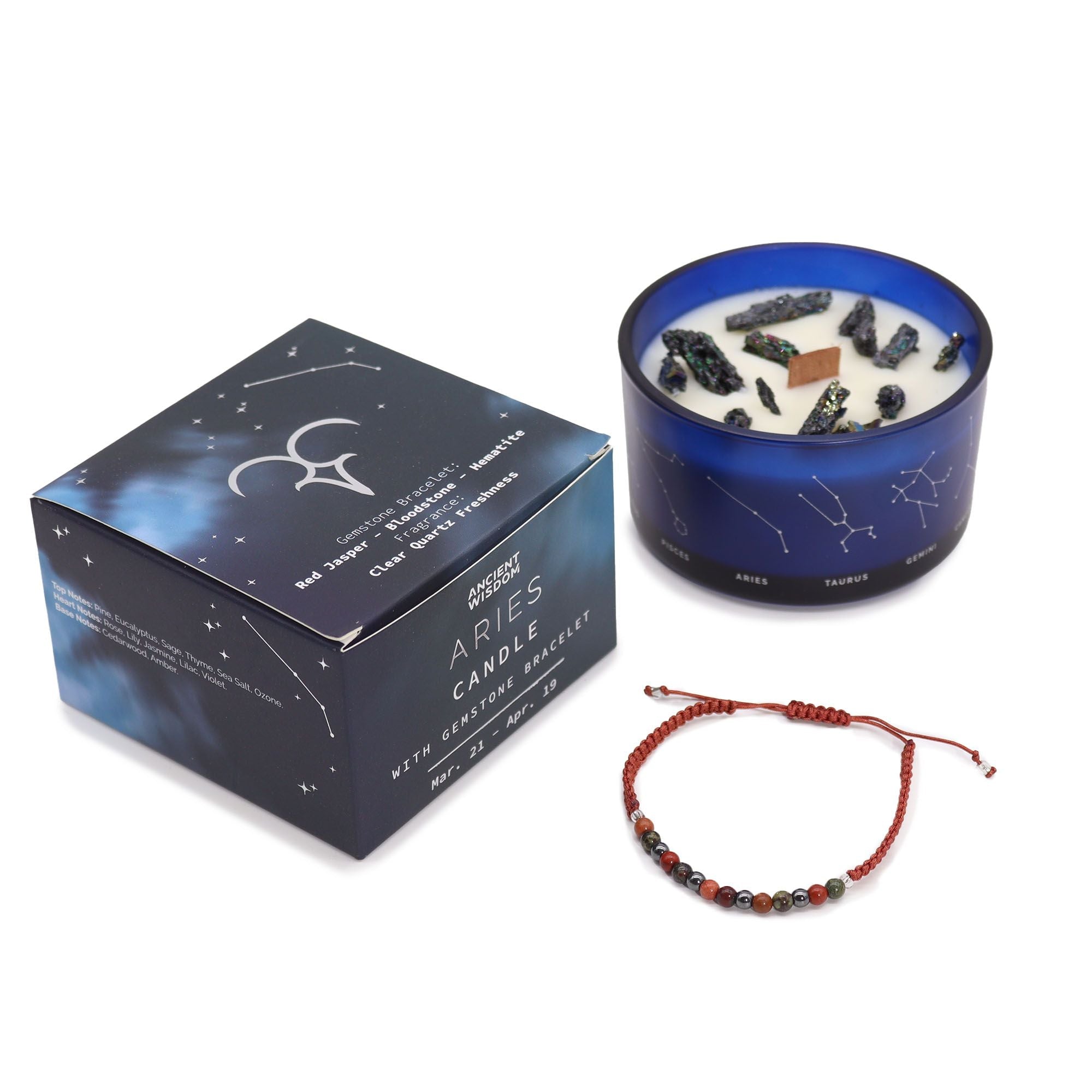 Aries Zodiac Crystal Candle with Gemstone Bracelet - Soak Sanctuary Candles
