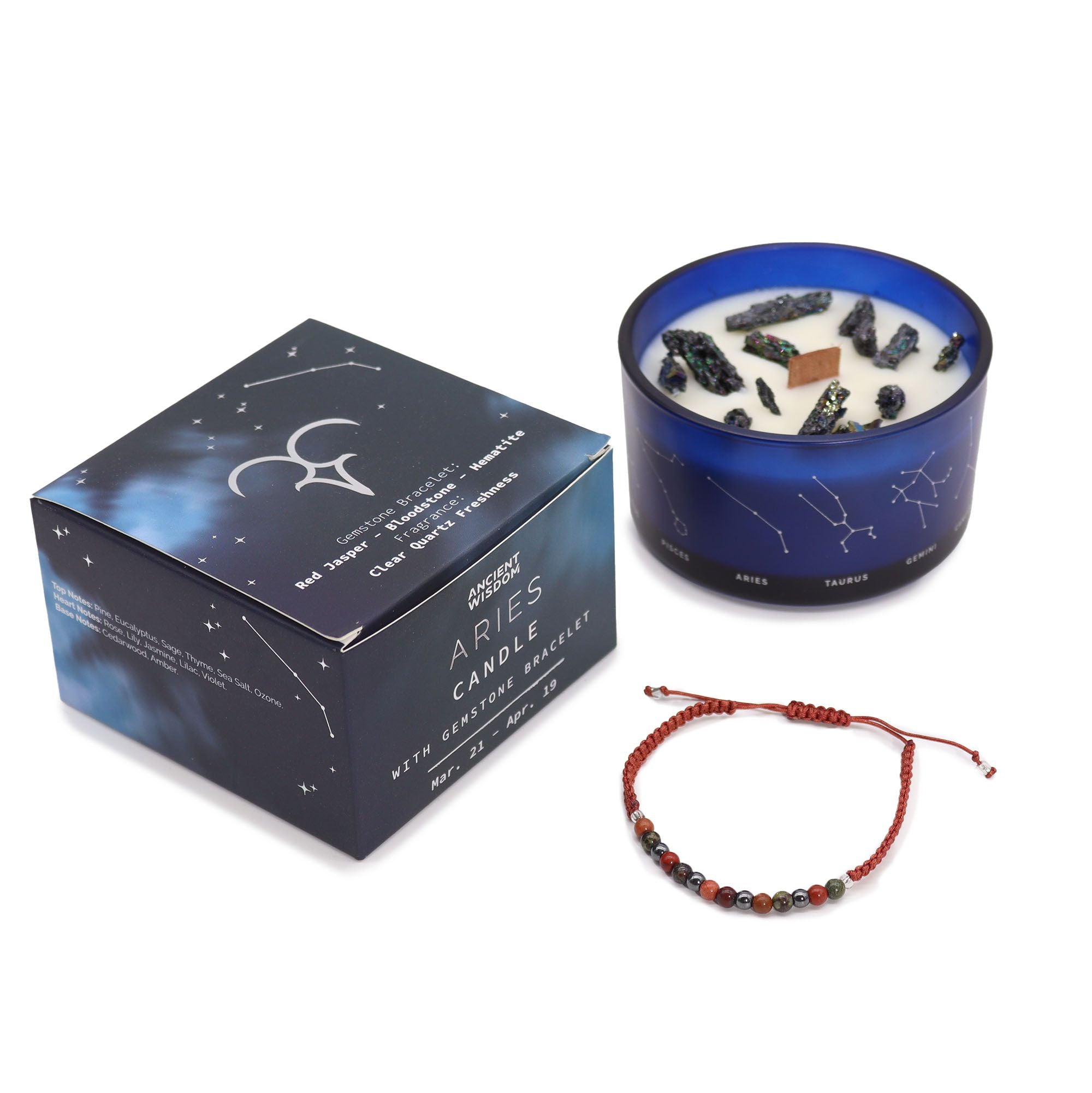 Aries Zodiac Crystal Candle with Gemstone Bracelet - Soak Sanctuary Candles