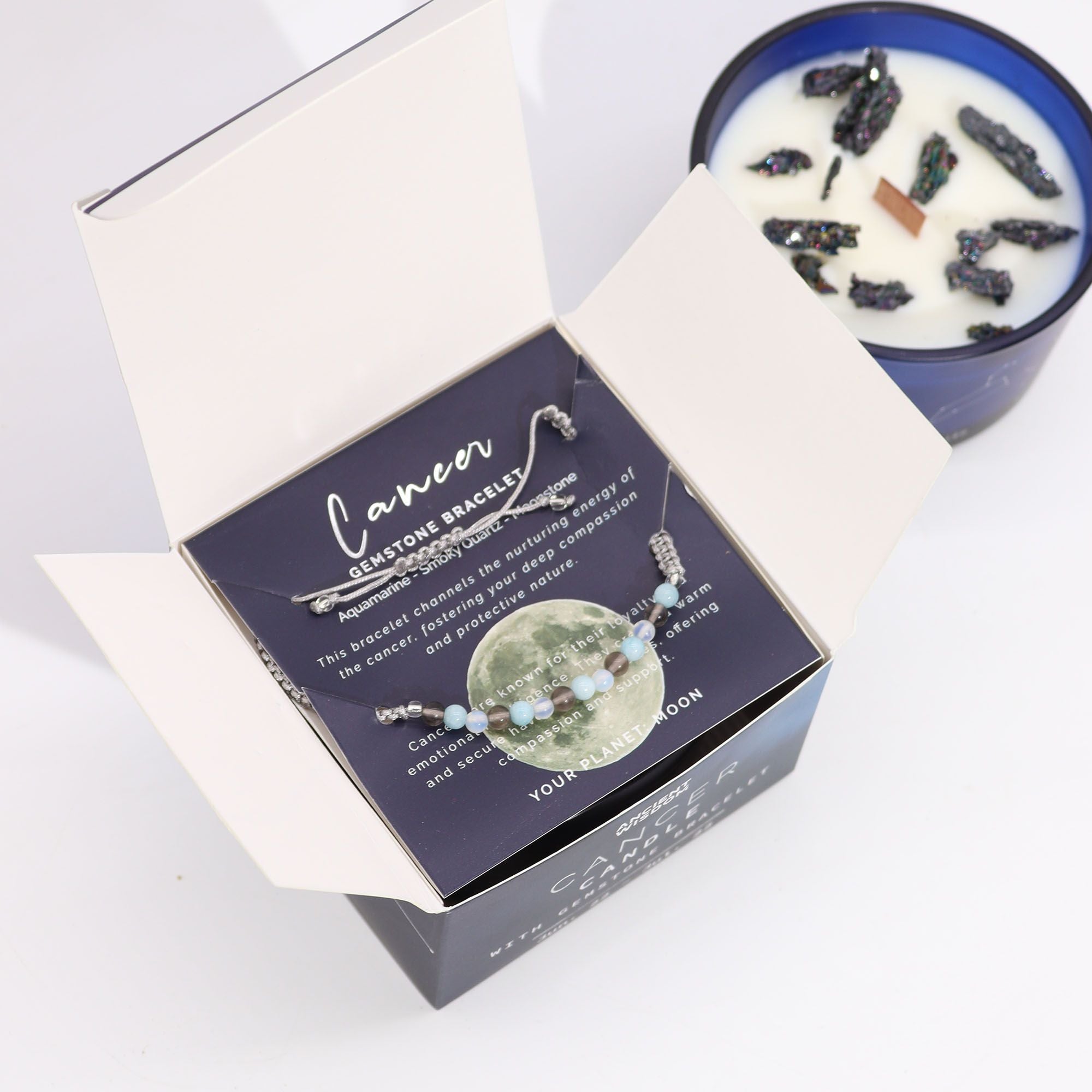Cancer Zodiac Crystal Candle with Gemstone Bracelet - Soak Sanctuary Candles