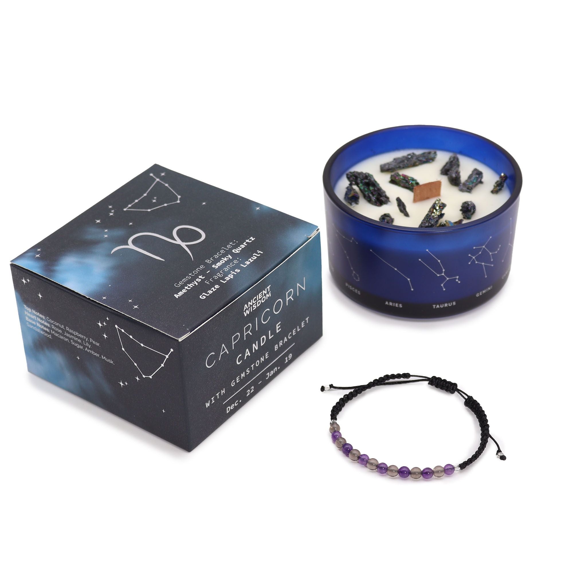 Capricorn Zodiac Crystal Candle with Gemstone Bracelet - Soak Sanctuary Candles