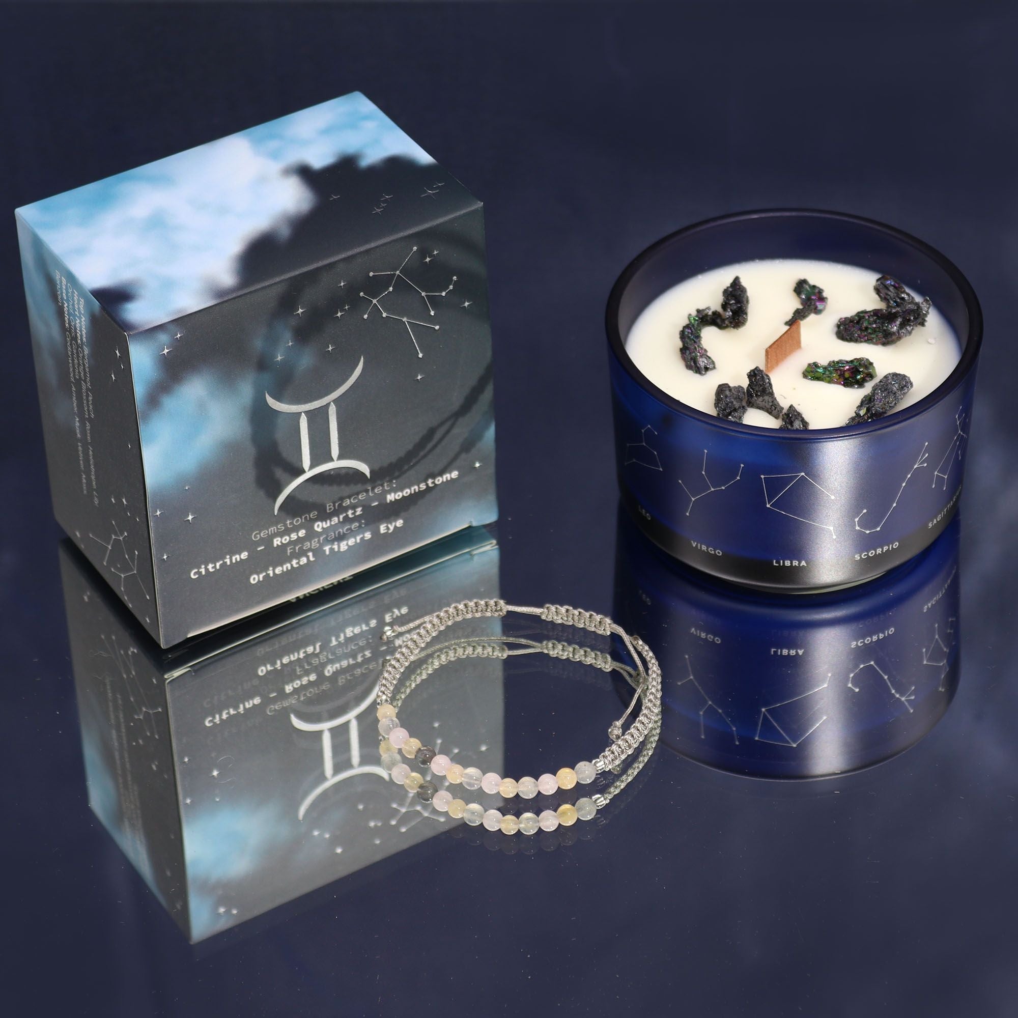 Gemini Zodiac Crystal Candle with Gemstone Bracelet - Soak Sanctuary Candles