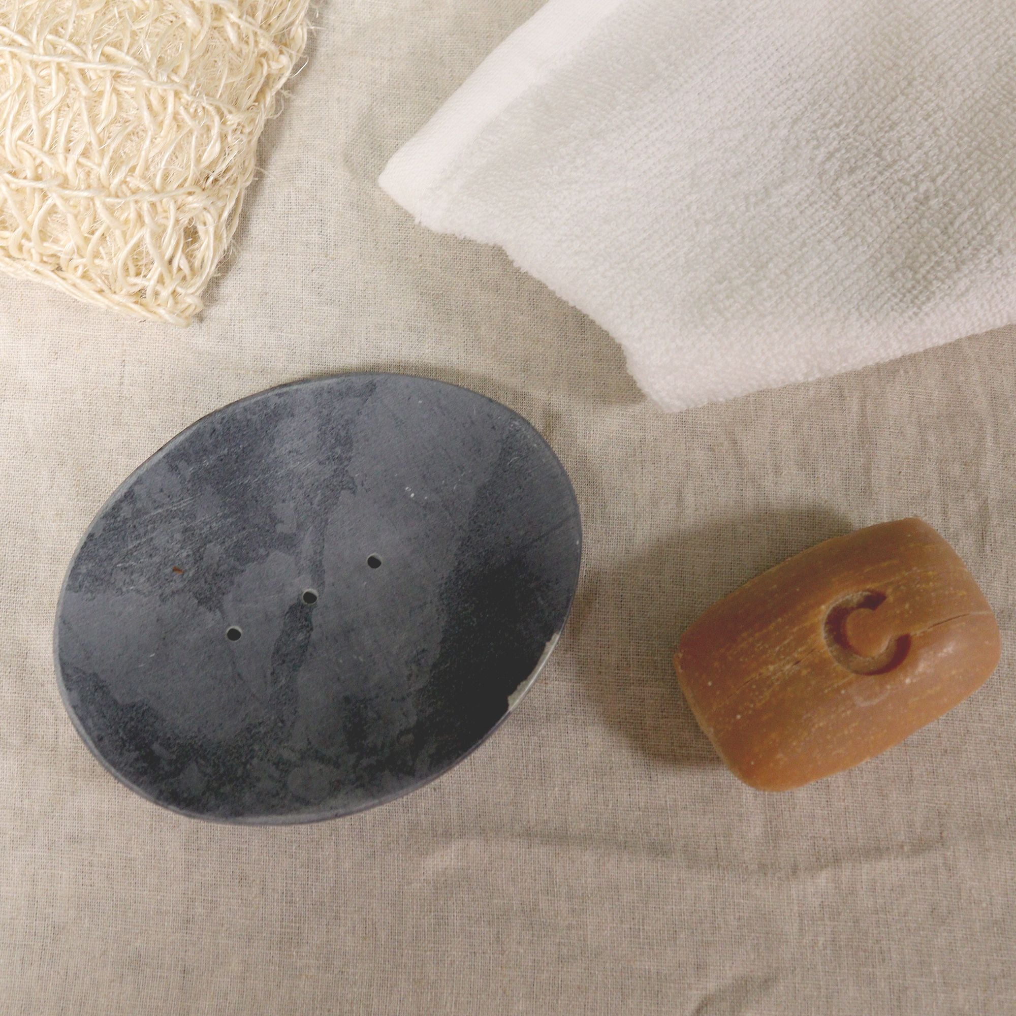 Grey Soapstone Soap Dish Classic Oval - Soak Sanctuary Accessories