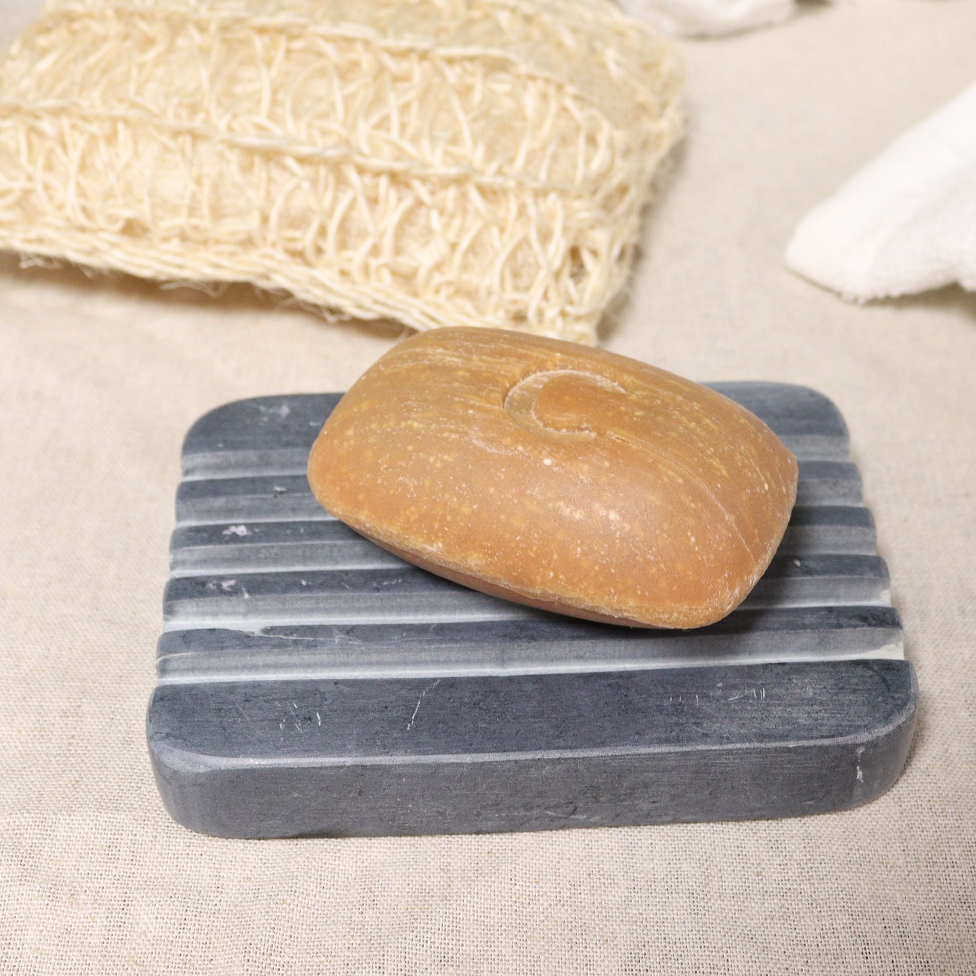 Grey Soapstone Soap Dish Heavy Ridges - Soak Sanctuary Accessories