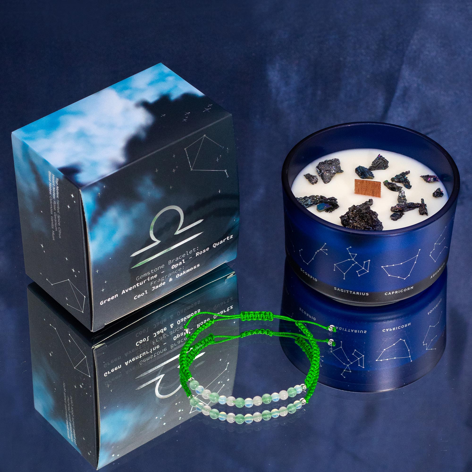 Libra Zodiac Crystal Candle with Gemstone Bracelet - Soak Sanctuary Candles
