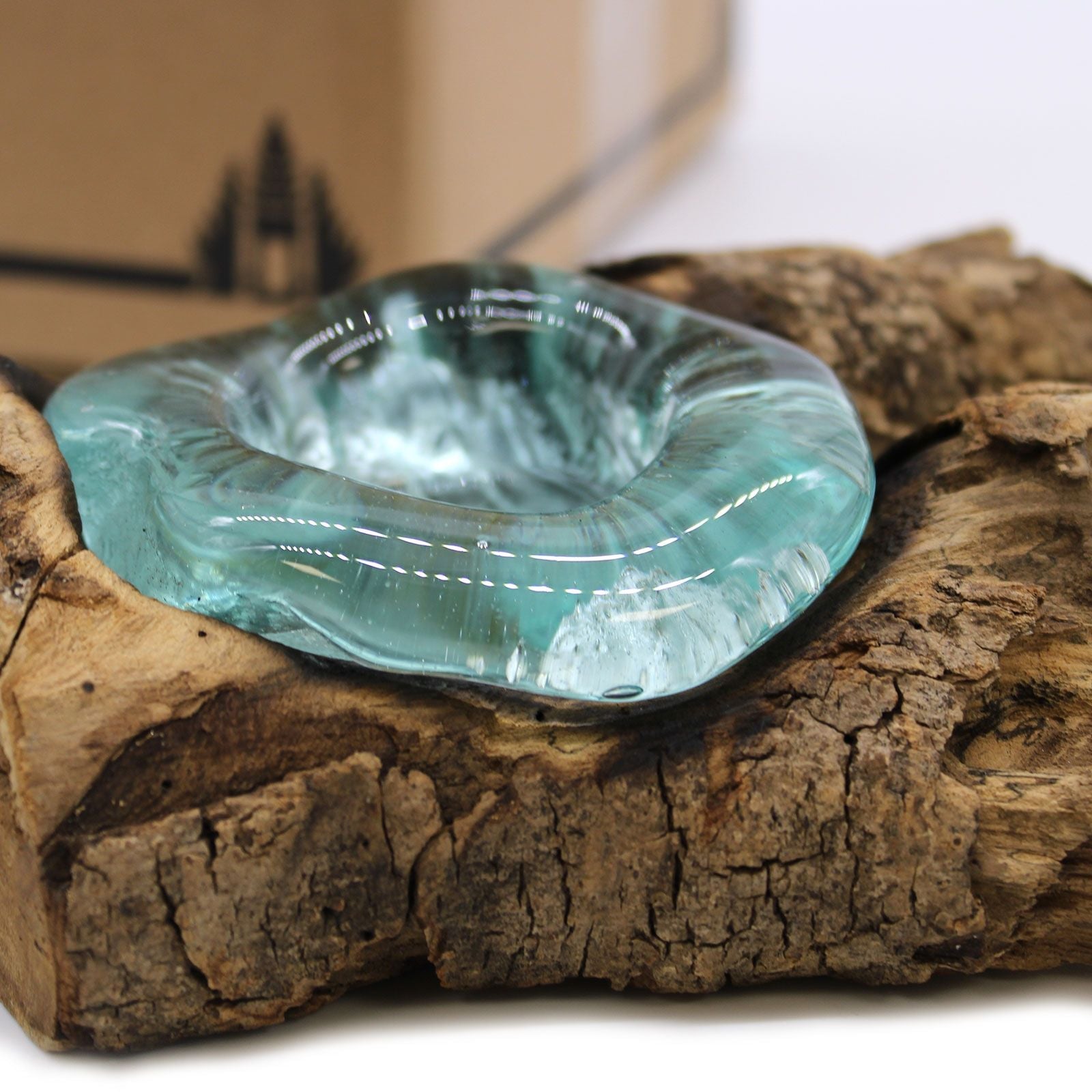 Molten Glass on Wood - Candle Holder - Soak Sanctuary Candles
