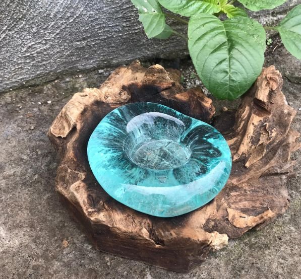 Molten Glass on Wood - Candle Holder - Soak Sanctuary Candles