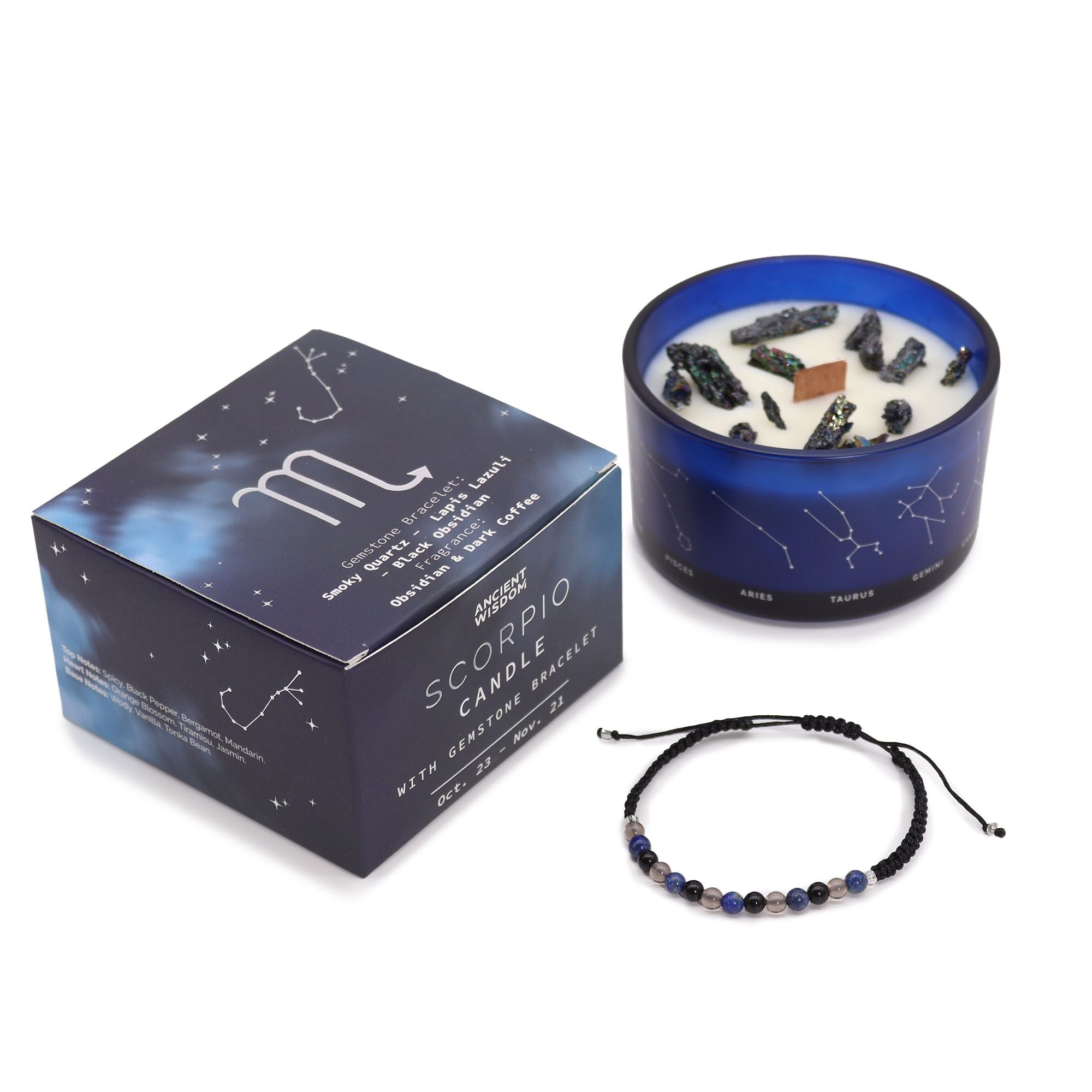Scorpio Zodiac Crystal Candle with Gemstone Bracelet - Soak Sanctuary Candles
