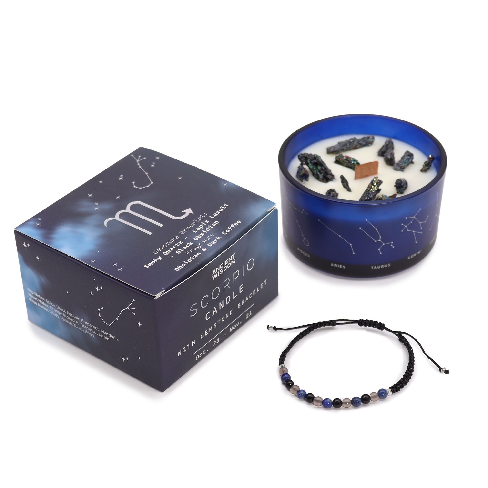 Scorpio Zodiac Crystal Candle with Gemstone Bracelet - Soak Sanctuary Candles