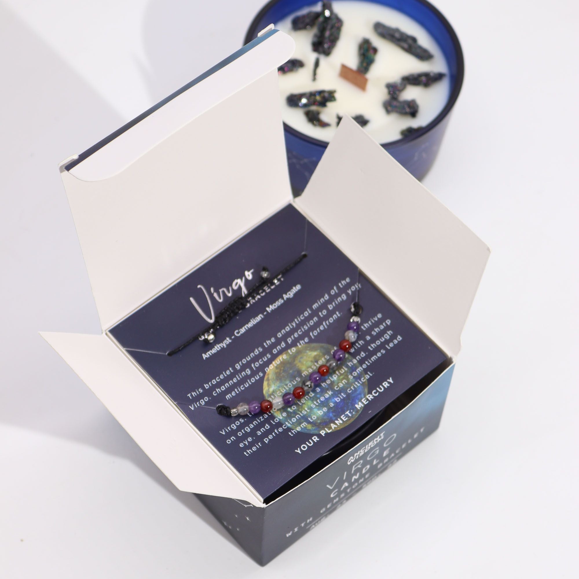 Virgo Zodiac Crystal Candle with Gemstone Bracelet - Soak Sanctuary Candles