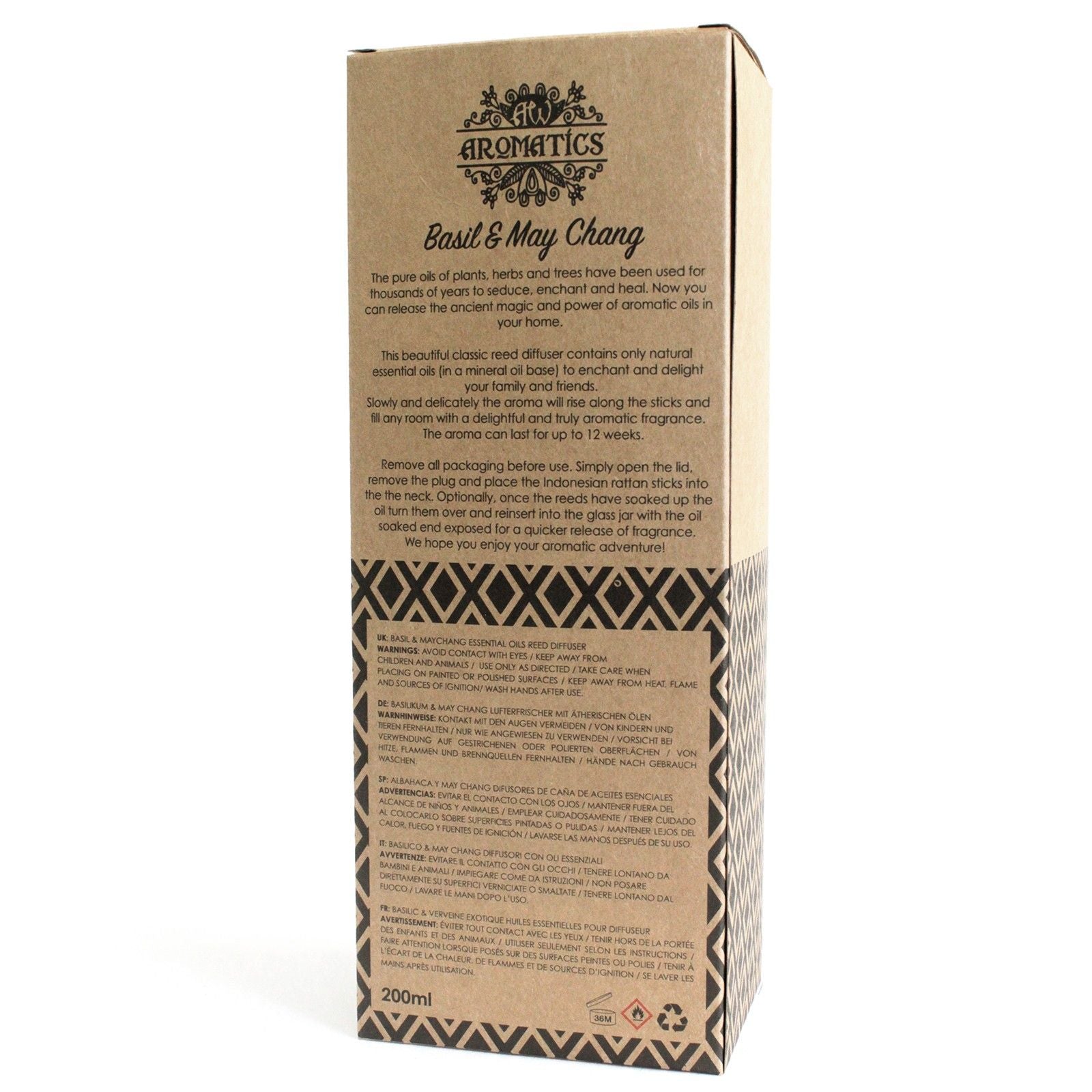 200ml Basil & Maychang Essential Oil Reed Diffuser - Soak Sanctuary Room Fragrance