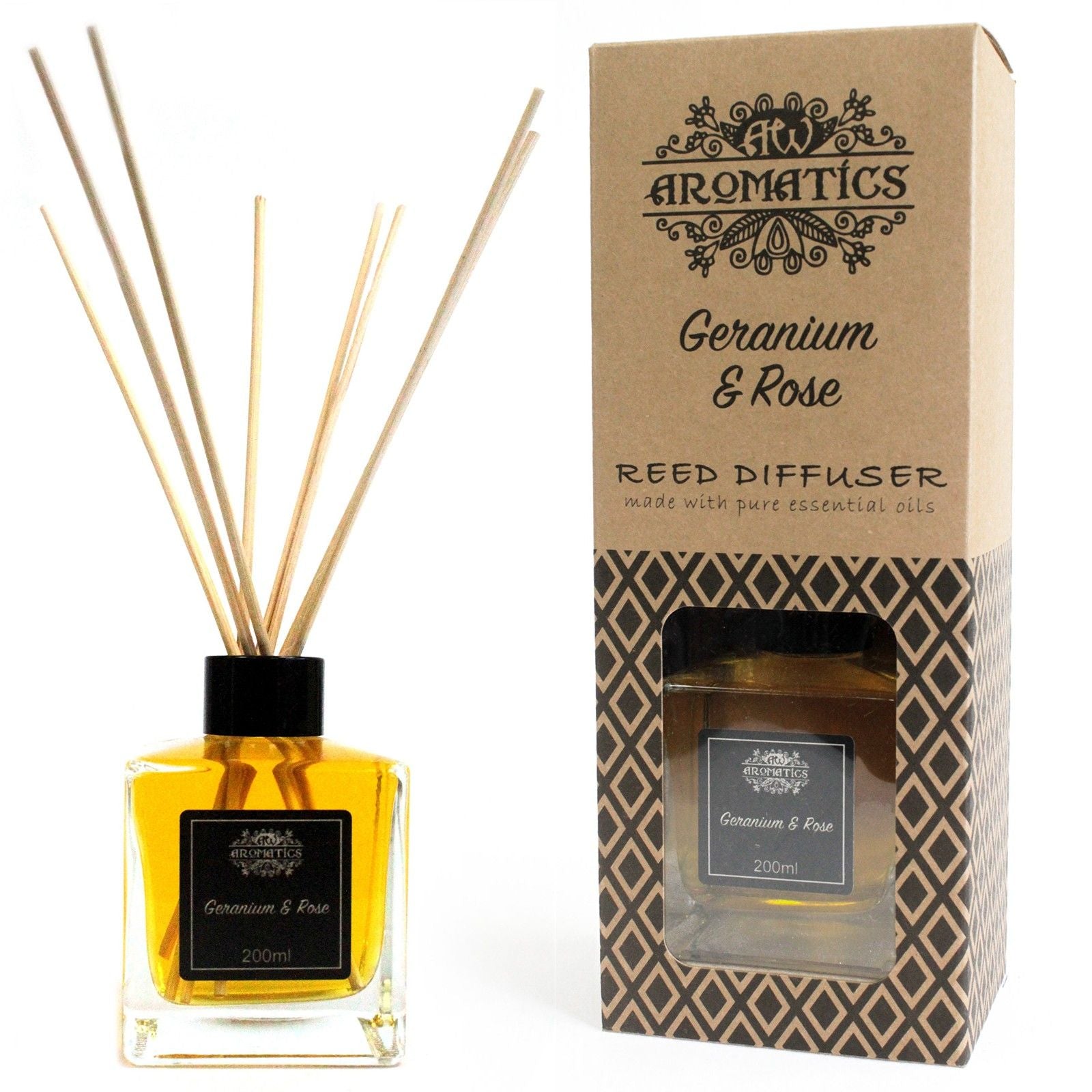 200ml Geranium & Rose Essential Oil Reed Diffuser - Soak Sanctuary Room Fragrance