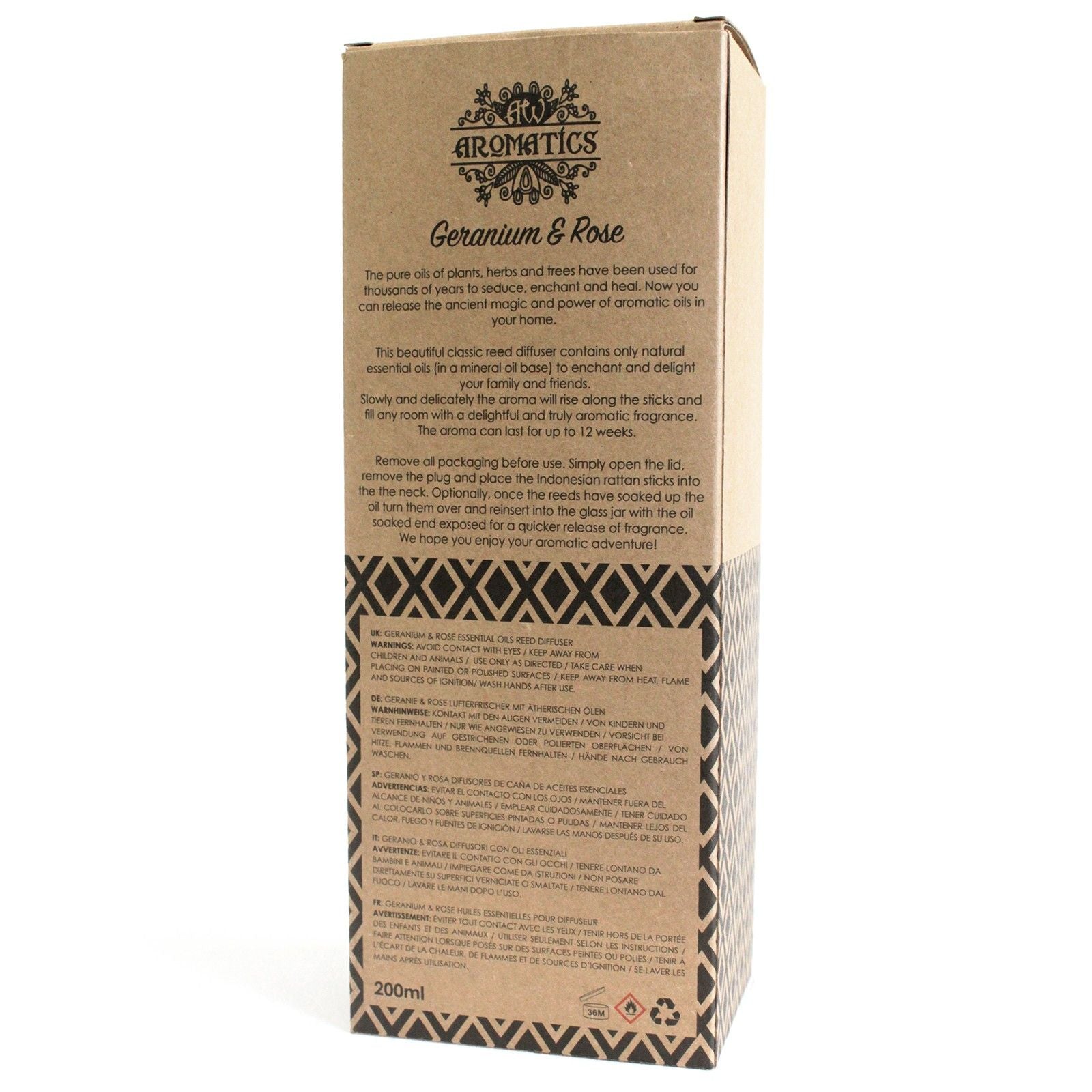 200ml Geranium & Rose Essential Oil Reed Diffuser - Soak Sanctuary Room Fragrance