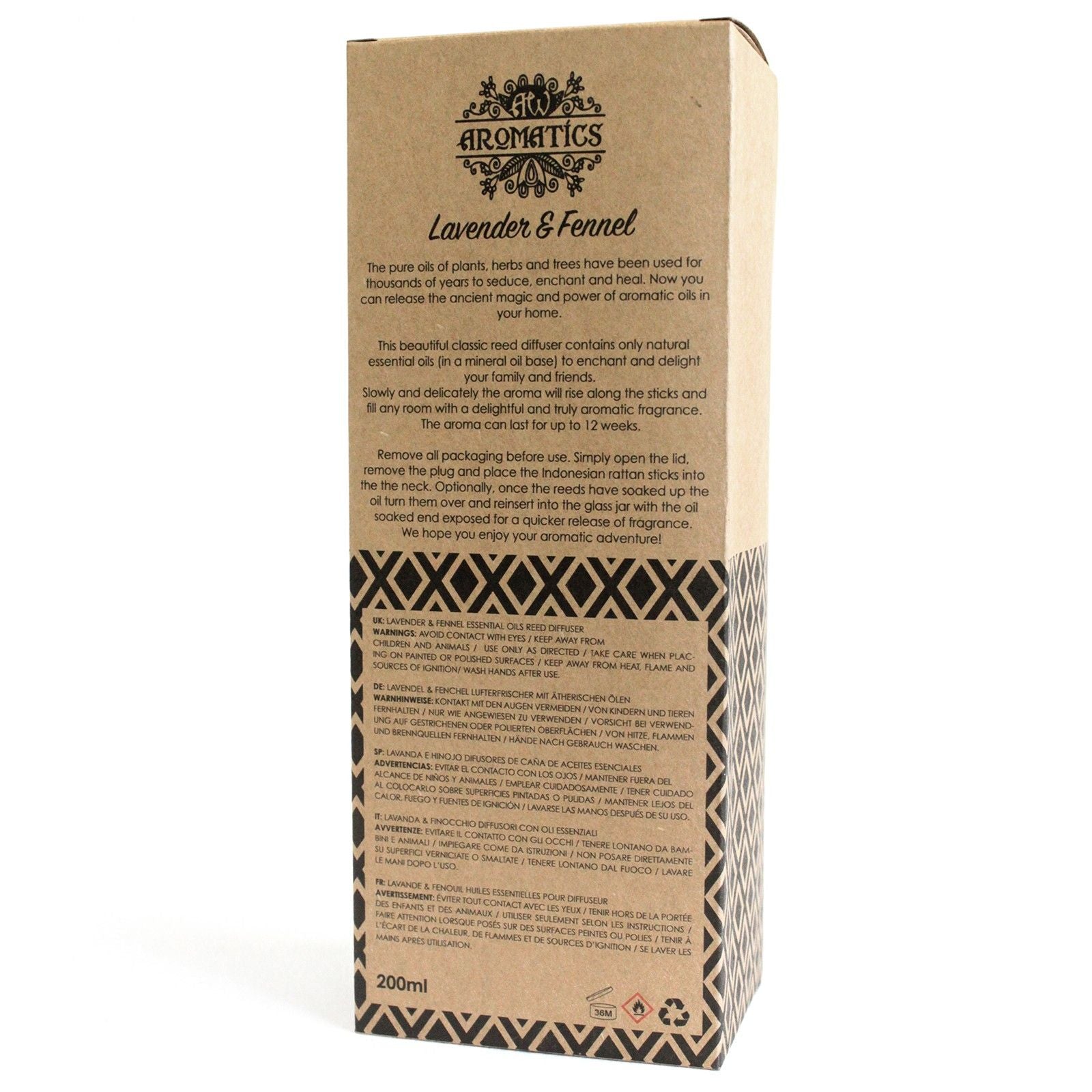 200ml Lavender & Fennel Essential Oil Reed Diffuser - Soak Sanctuary Room Fragrance
