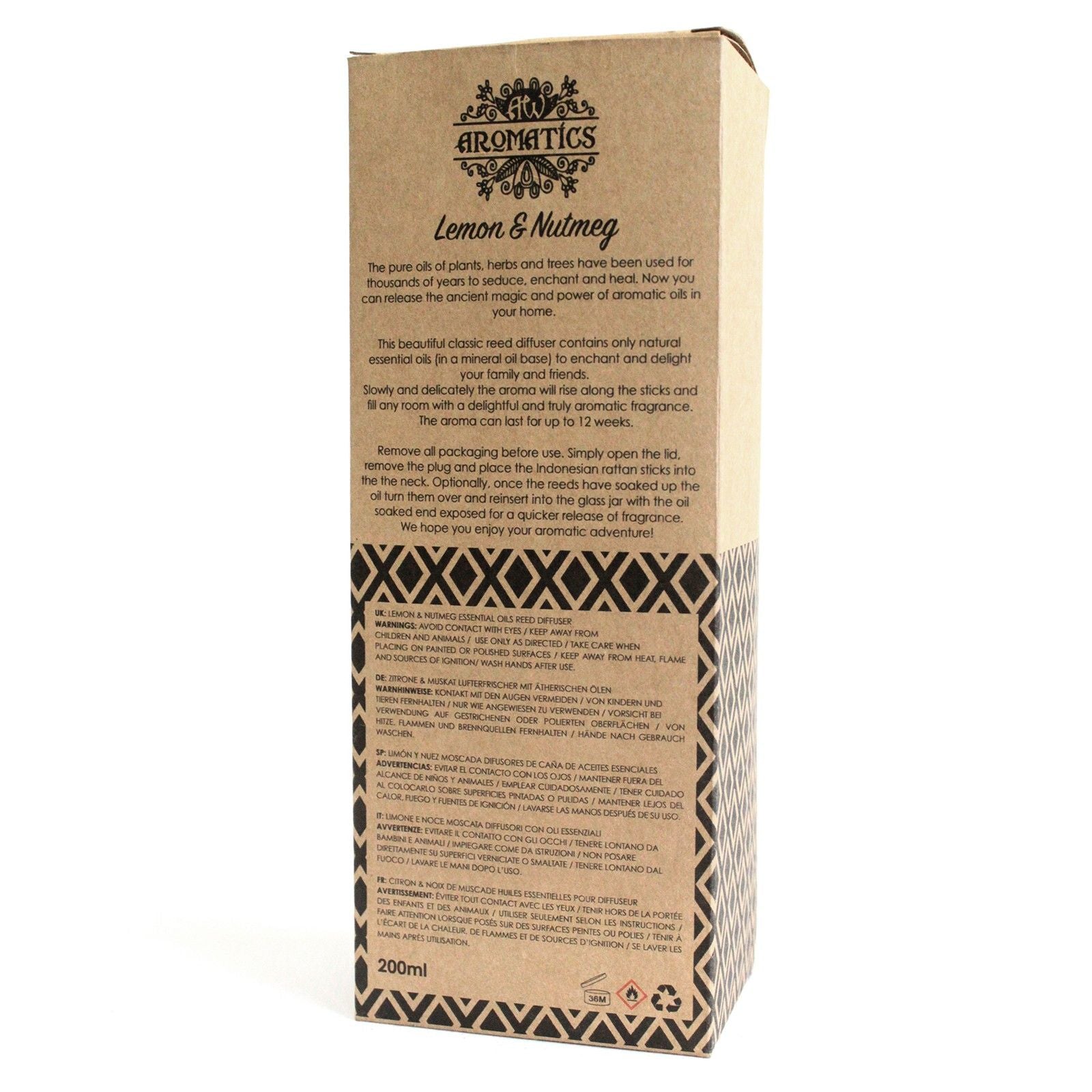 200ml Lemon & Nutmeg Essential Oil Reed Diffuser - Soak Sanctuary Room Fragrance