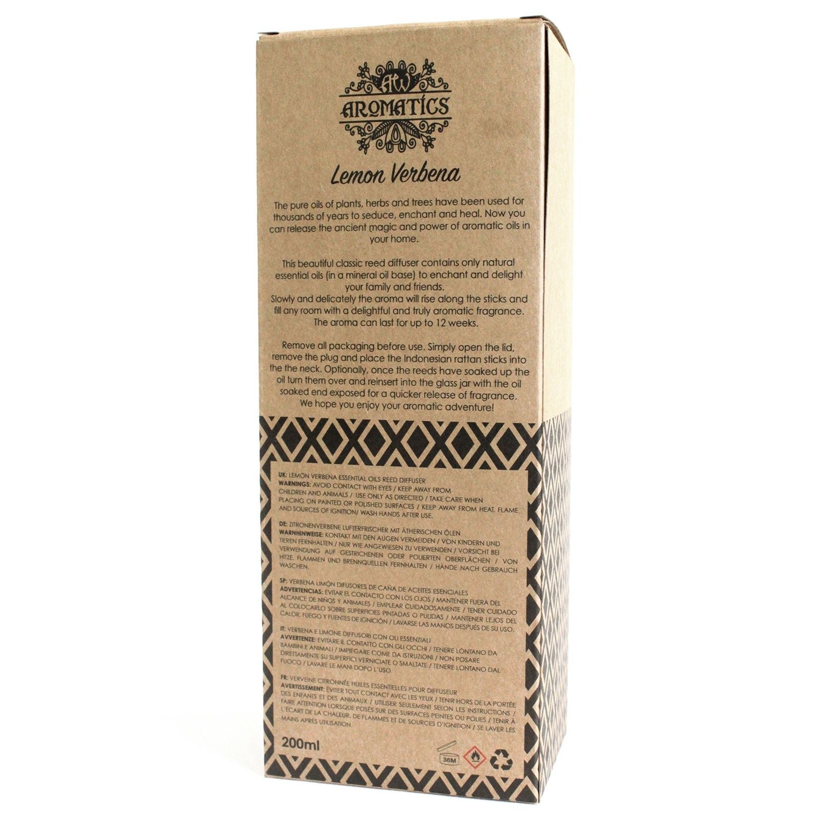 200ml Lemon Verbena Essential Oil Reed Diffuser - Soak Sanctuary Room Fragrance