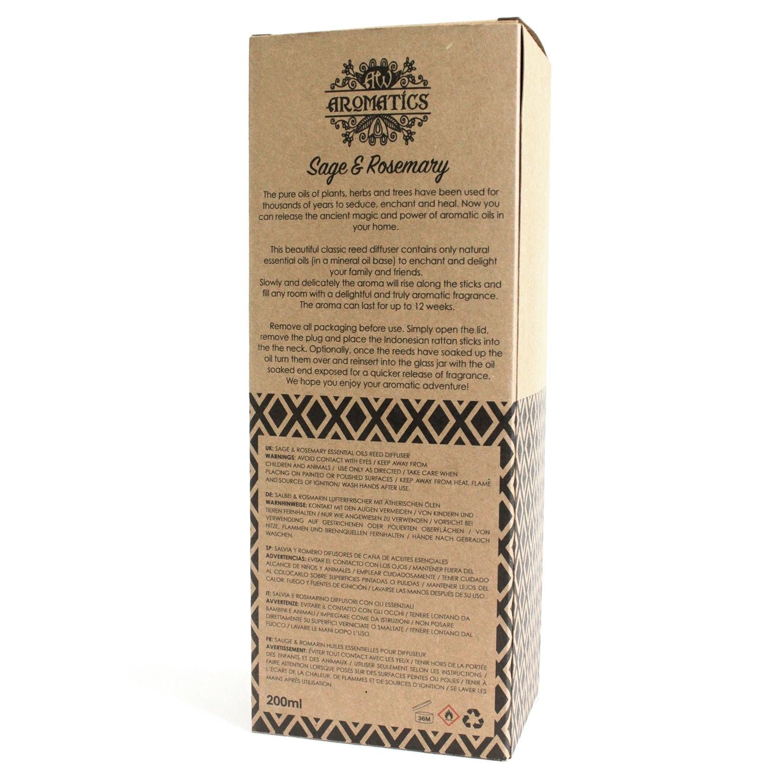 200ml Sage & Rosemary Essential Oil Reed Diffuser - Soak Sanctuary Room Fragrance