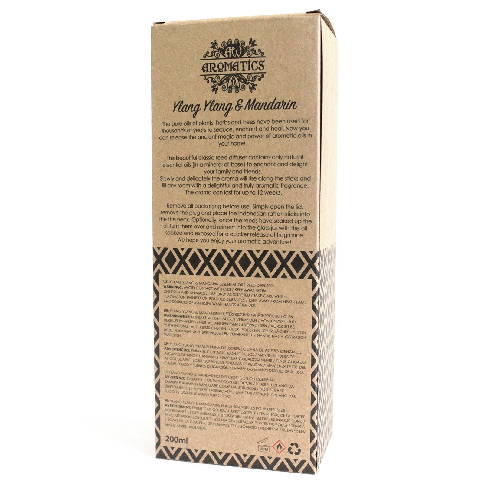 200ml Ylang Ylang & Mandarin Essential Oil Reed Diffuser - Soak Sanctuary Room Fragrance
