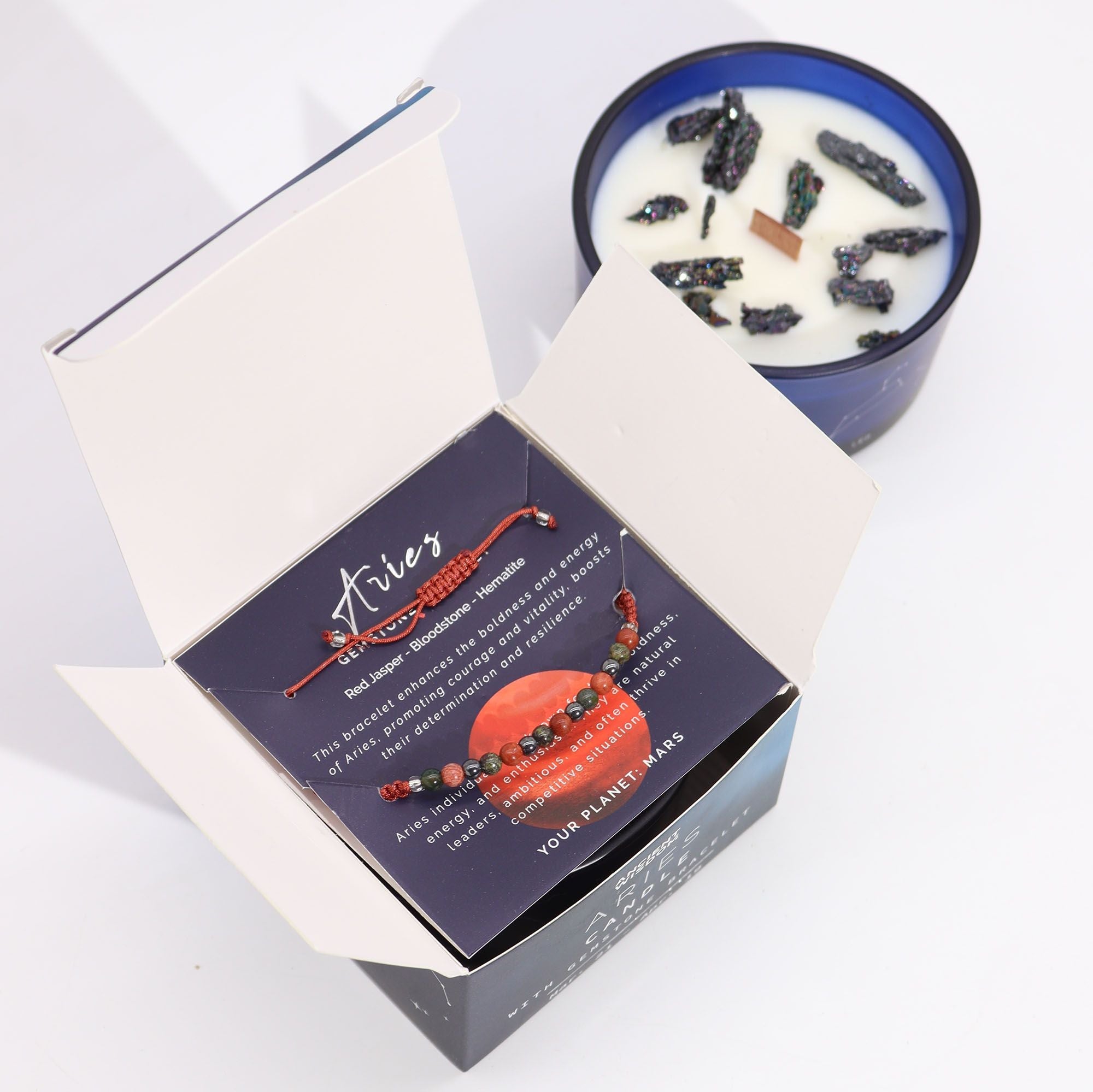 Aries Zodiac Crystal Candle with Gemstone Bracelet - Soak Sanctuary Candles