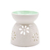 White Oil Burner - Floral with Teal Well