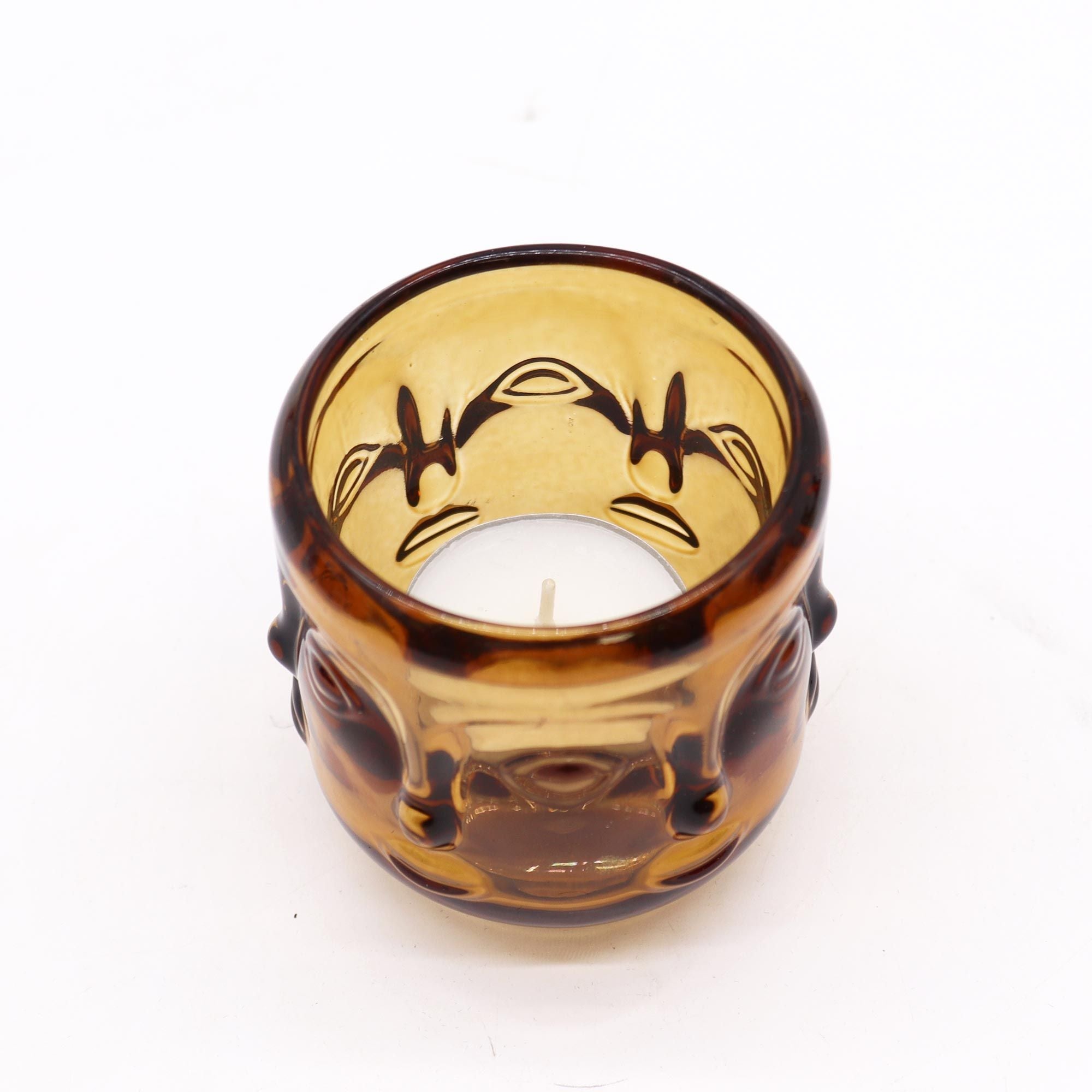 Buddha Faces Candle Jar - Antique Amber - Soak Sanctuary Candles