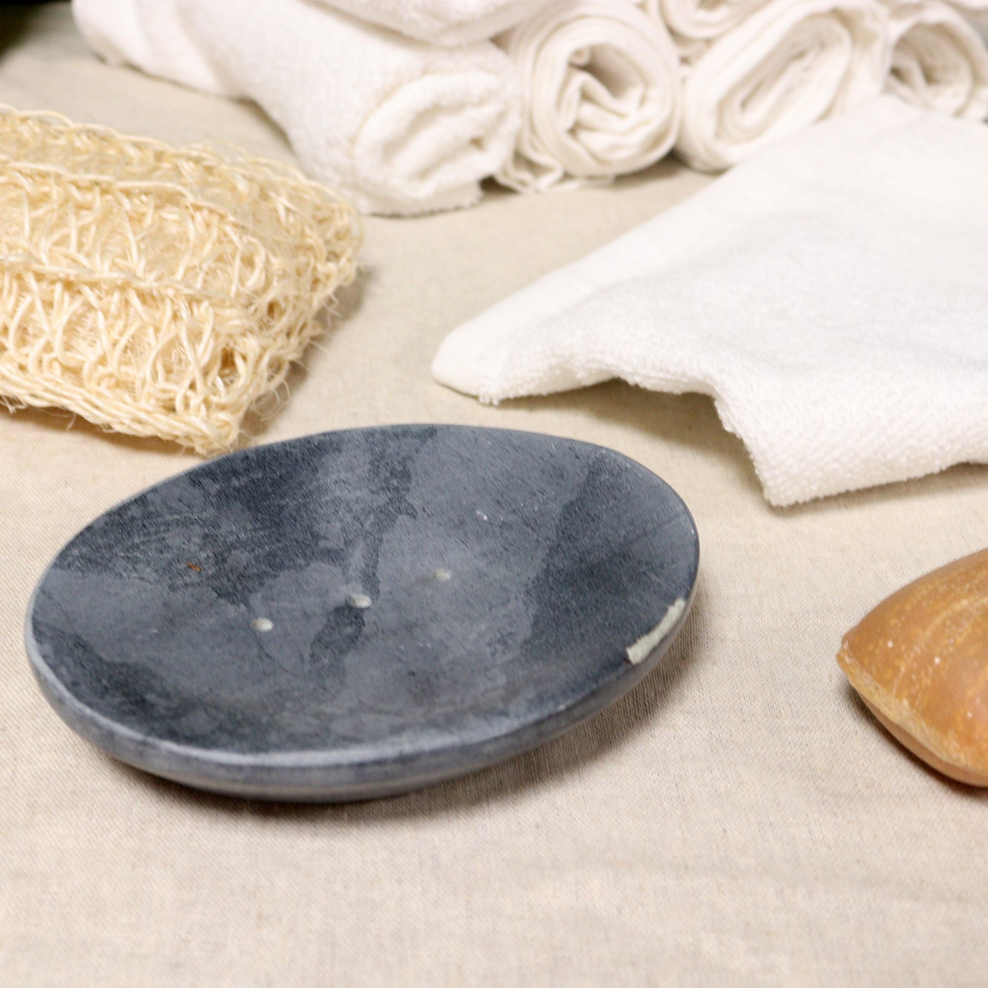 Grey Soapstone Soap Dish Classic Oval - Soak Sanctuary Accessories