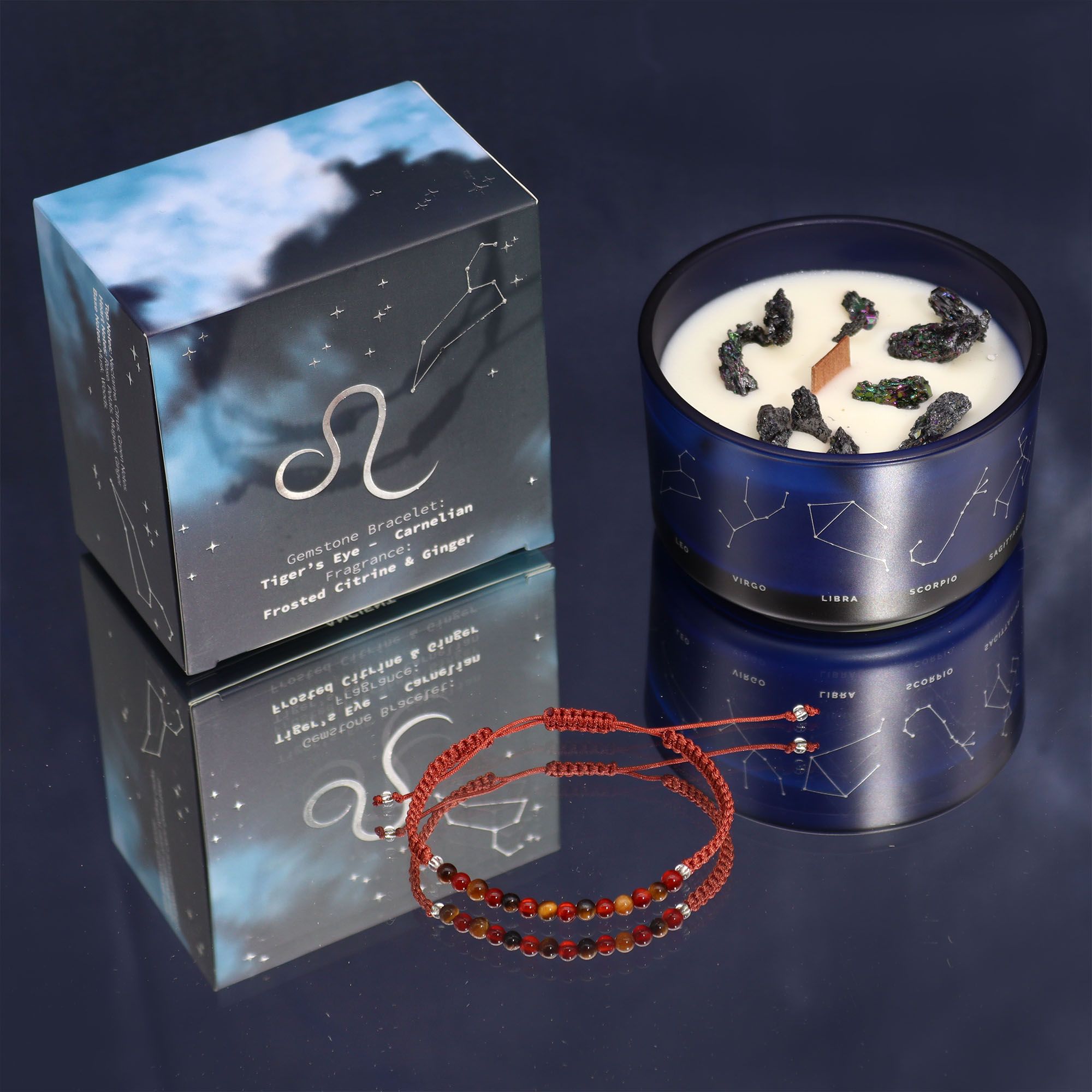 Leo Zodiac Crystal Candle with Gemstone Bracelet - Soak Sanctuary Candles