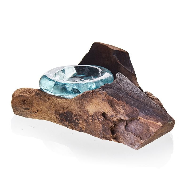 Molten Glass on Wood - Candle Holder - Soak Sanctuary Candles