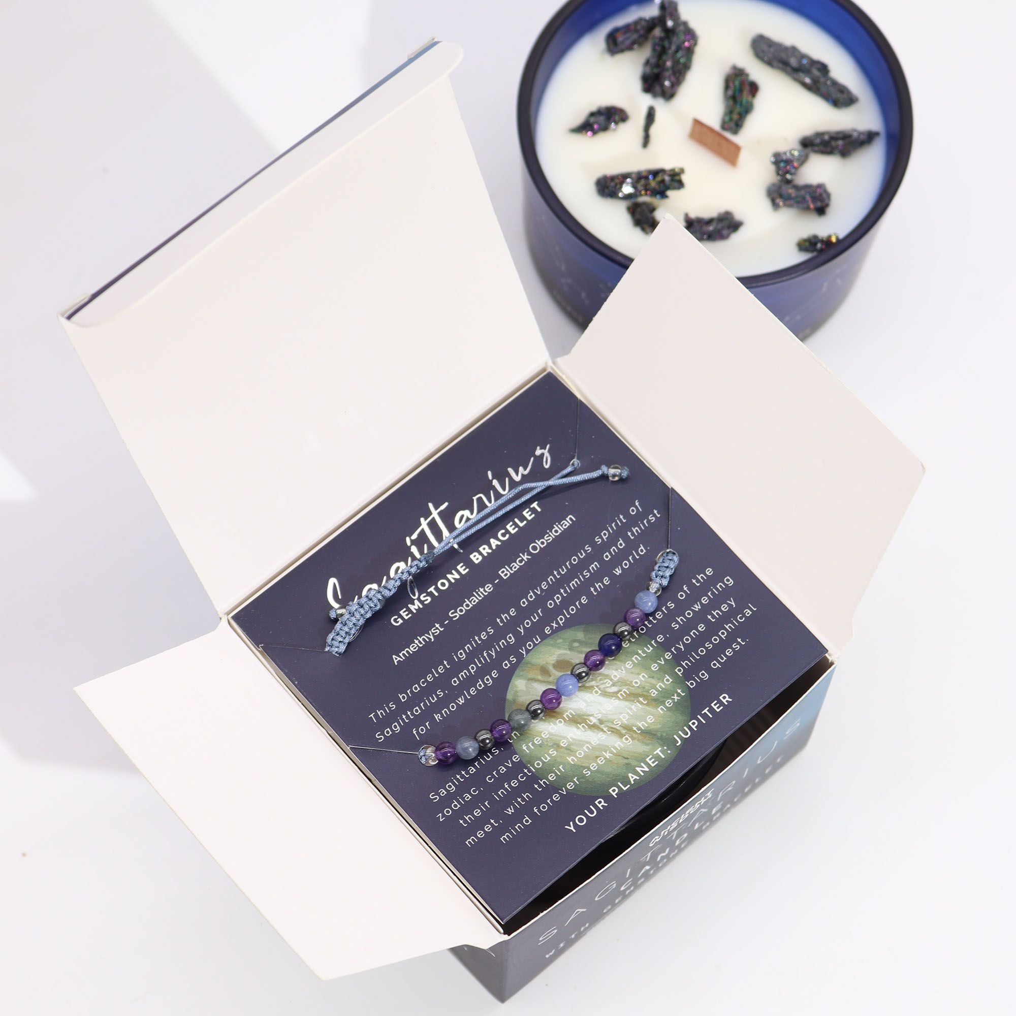 Sagittarius Zodiac Crystal Candle with Gemstone Bracelet - Soak Sanctuary Candles