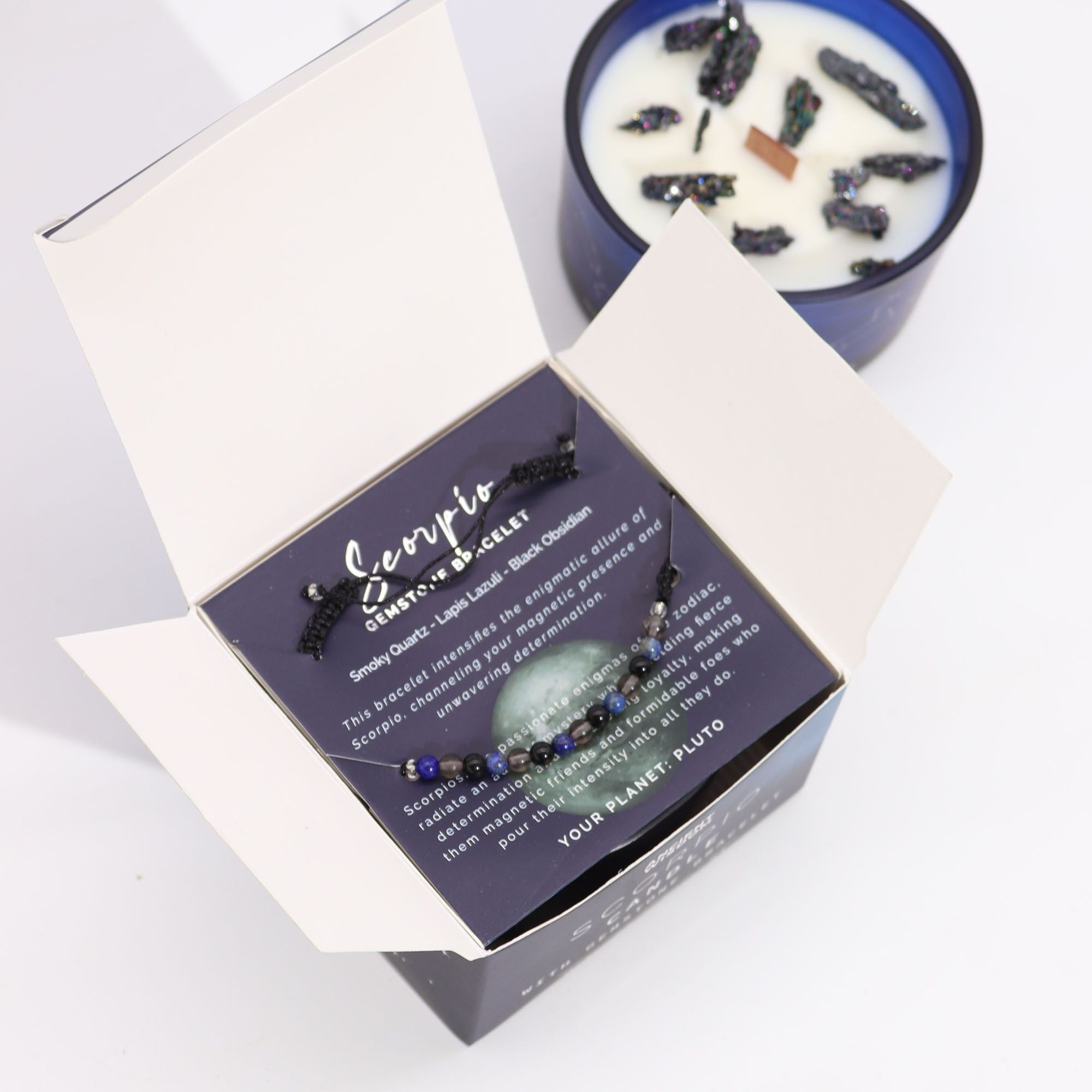 Scorpio Zodiac Crystal Candle with Gemstone Bracelet - Soak Sanctuary Candles