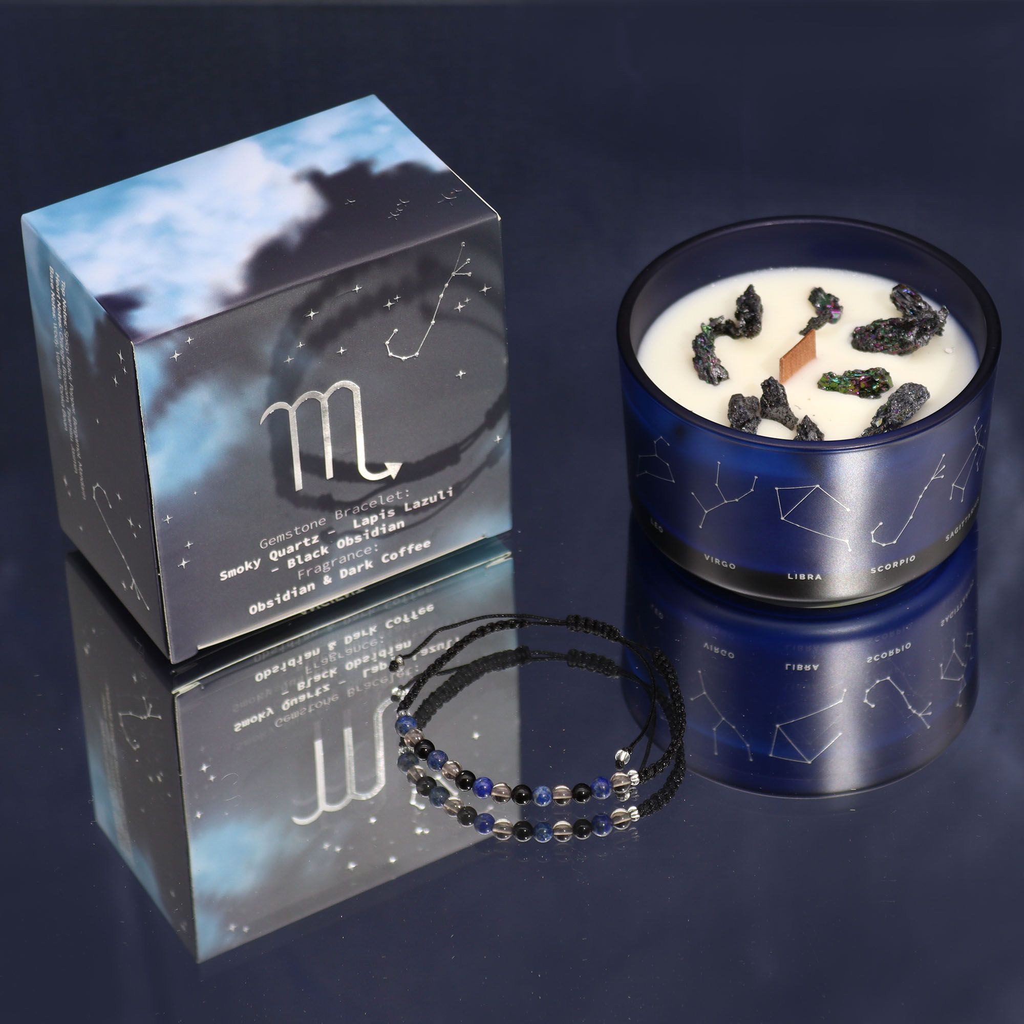 Scorpio Zodiac Crystal Candle with Gemstone Bracelet - Soak Sanctuary Candles