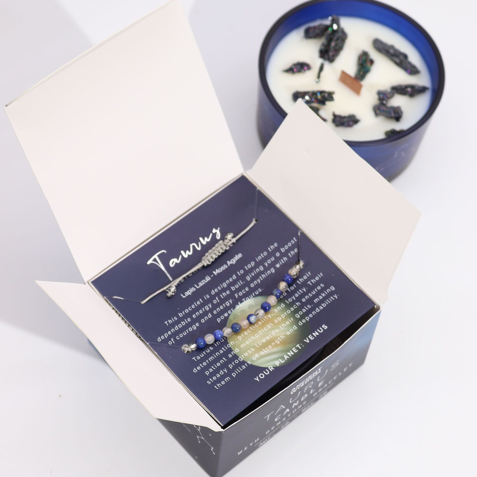 Taurus Zodiac Crystal Candle with Gemstone Bracelet - Soak Sanctuary Candles