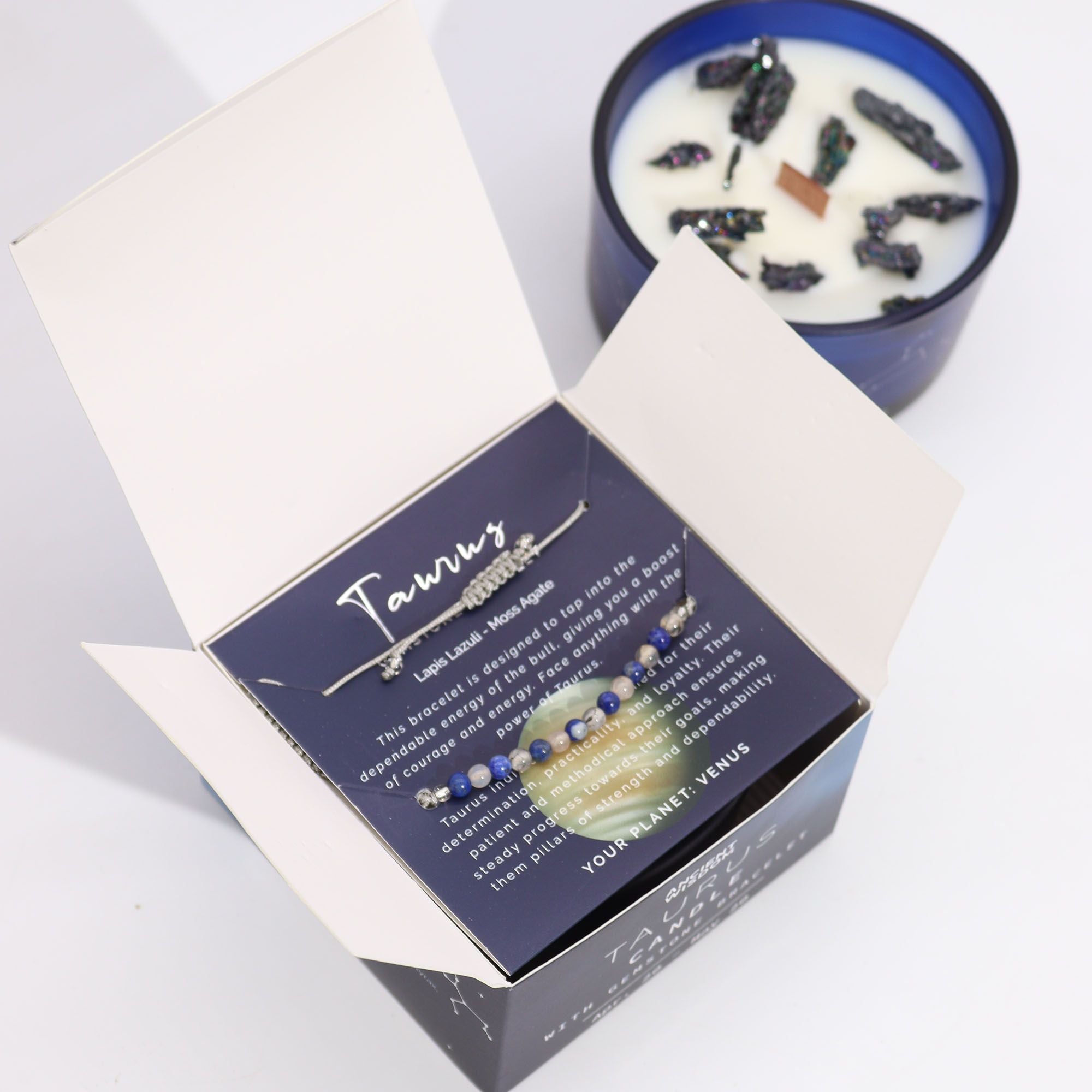 Taurus Zodiac Crystal Candle with Gemstone Bracelet - Soak Sanctuary Candles