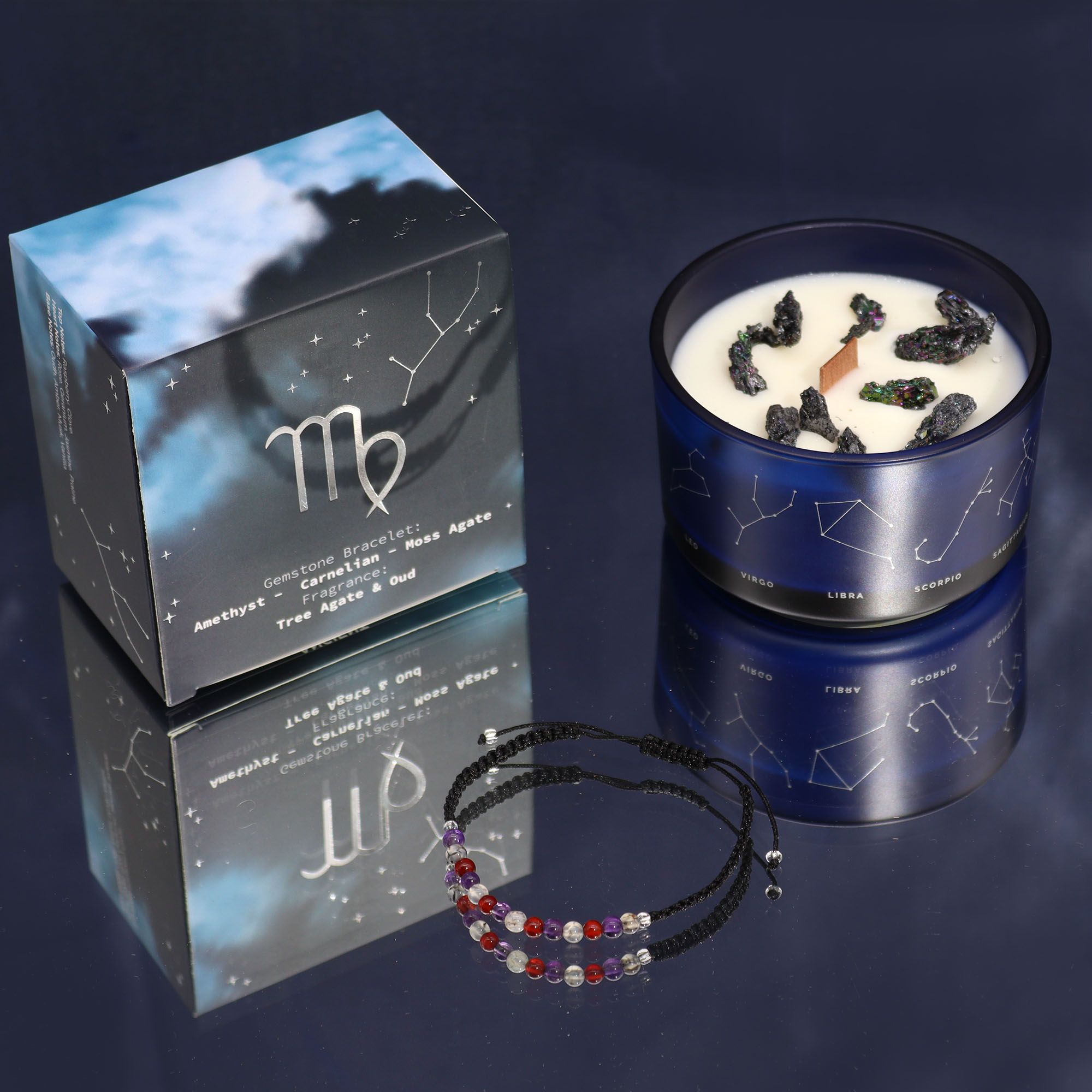 Virgo Zodiac Crystal Candle with Gemstone Bracelet - Soak Sanctuary Candles