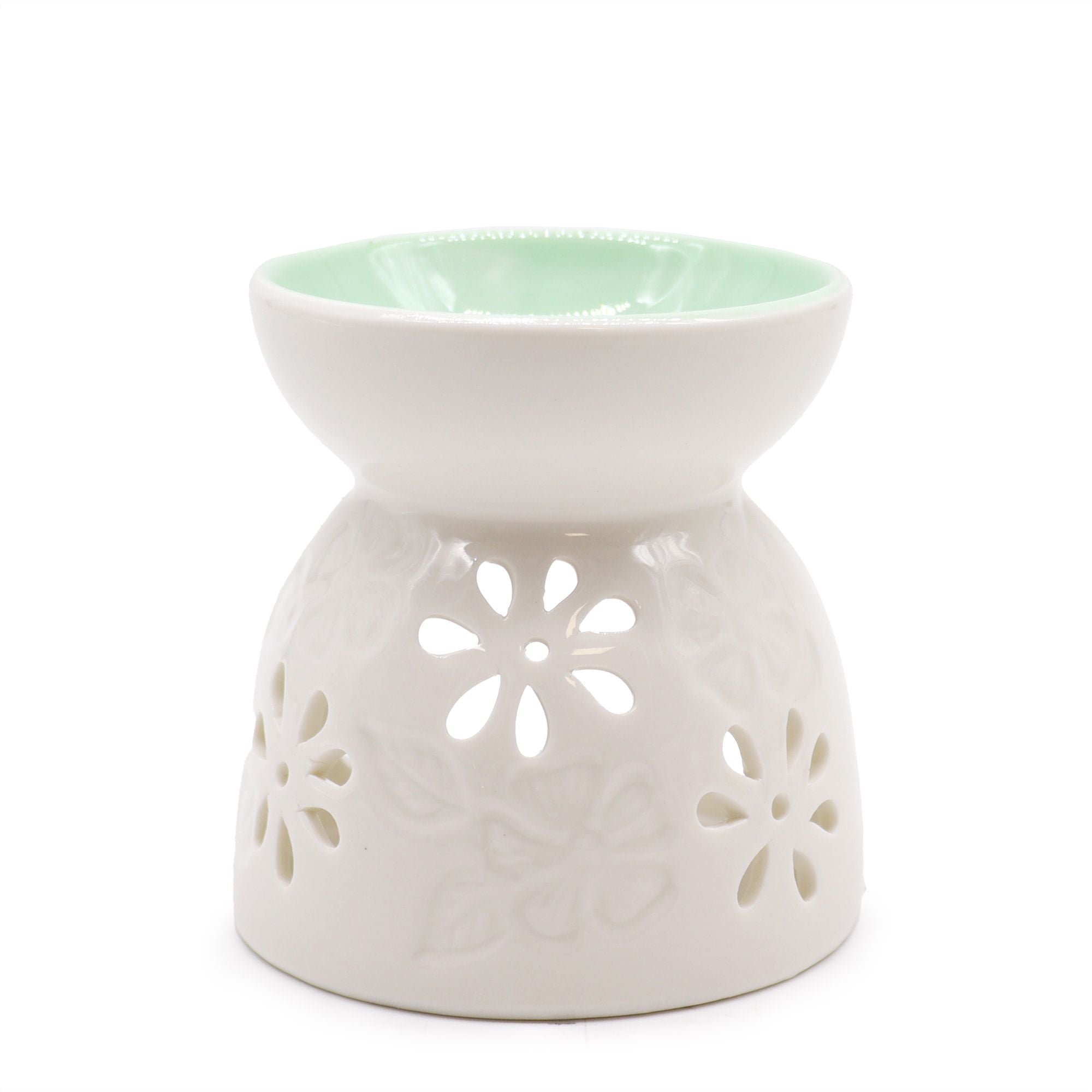 White Oil Burner - Floral with Teal Well - Soak Sanctuary Room Fragrance